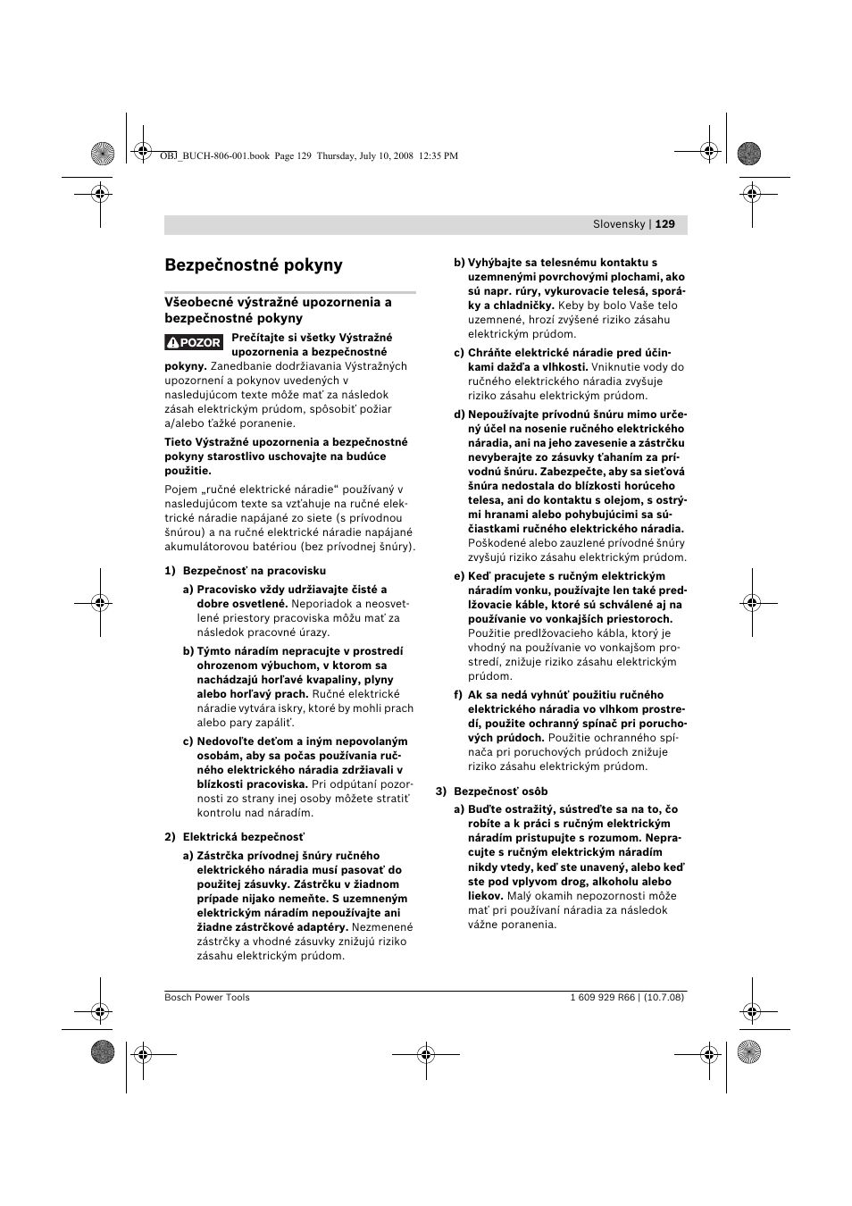 Bezpečnostné pokyny | Bosch GSB 16 RE Professional User Manual | Page 129 / 229