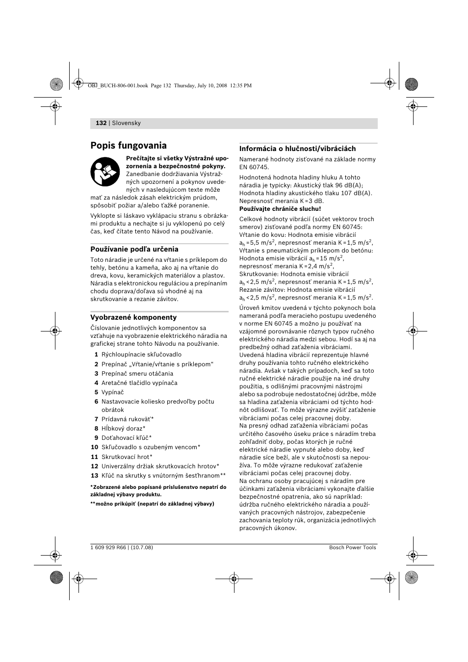 Popis fungovania | Bosch GSB 16 RE Professional User Manual | Page 132 / 229