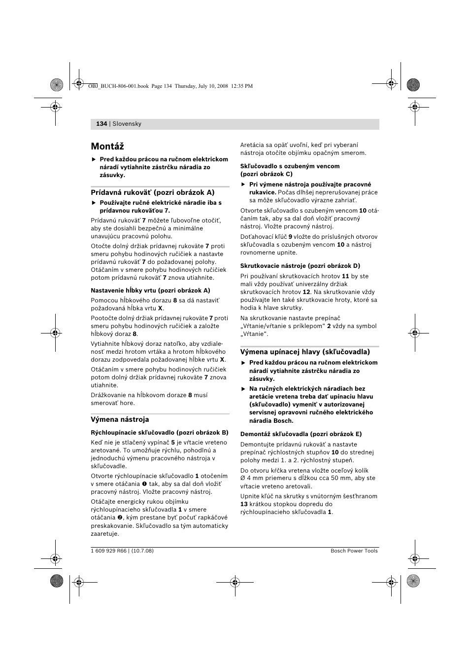 Montáž | Bosch GSB 16 RE Professional User Manual | Page 134 / 229