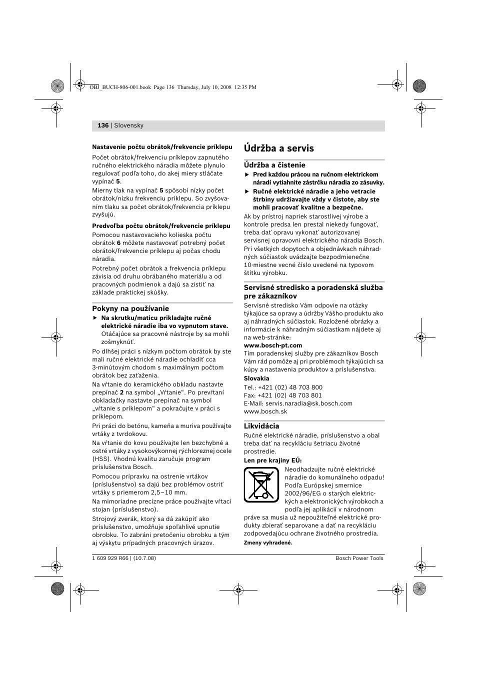 Údržba a servis | Bosch GSB 16 RE Professional User Manual | Page 136 / 229