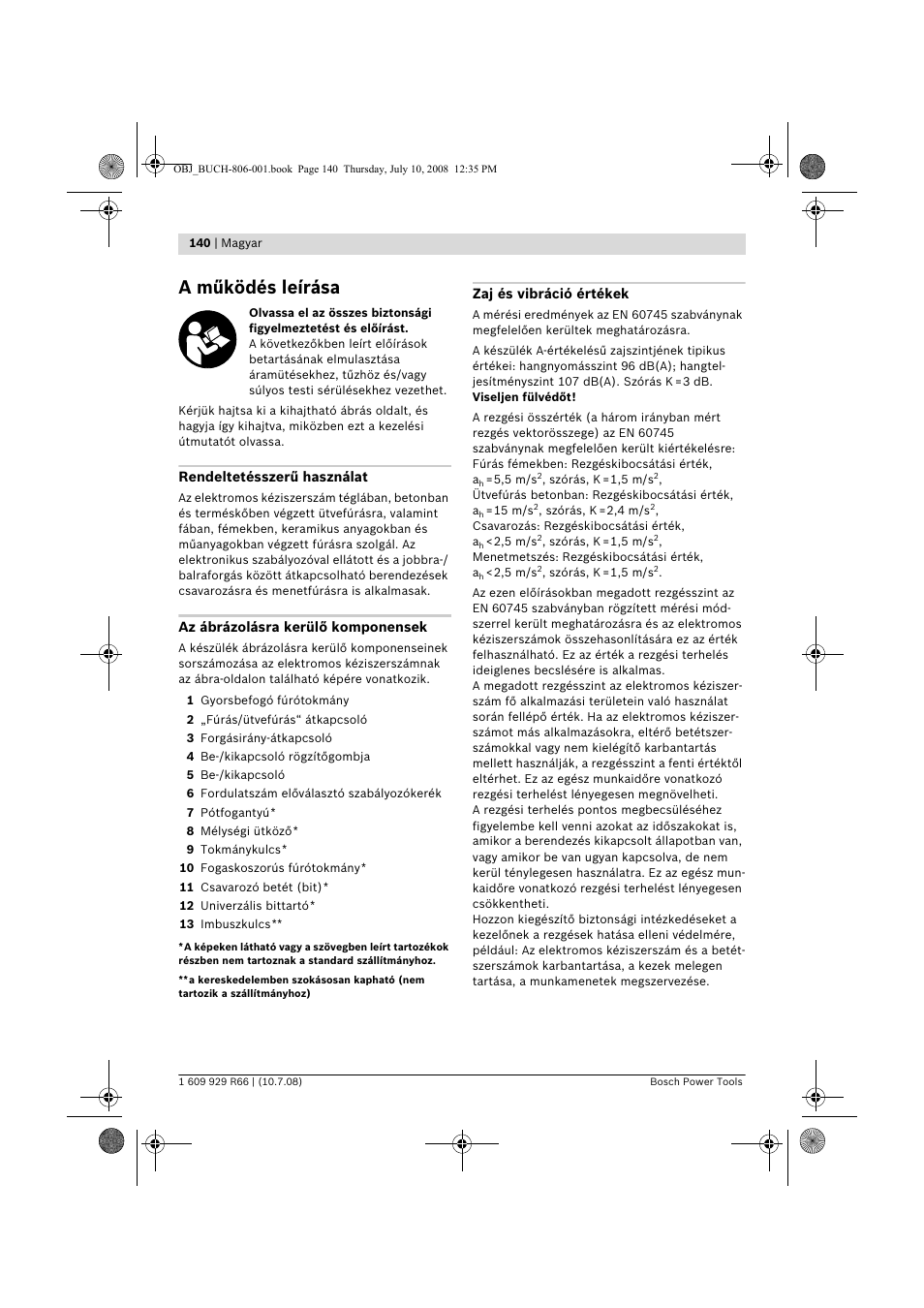 A működés leírása | Bosch GSB 16 RE Professional User Manual | Page 140 / 229