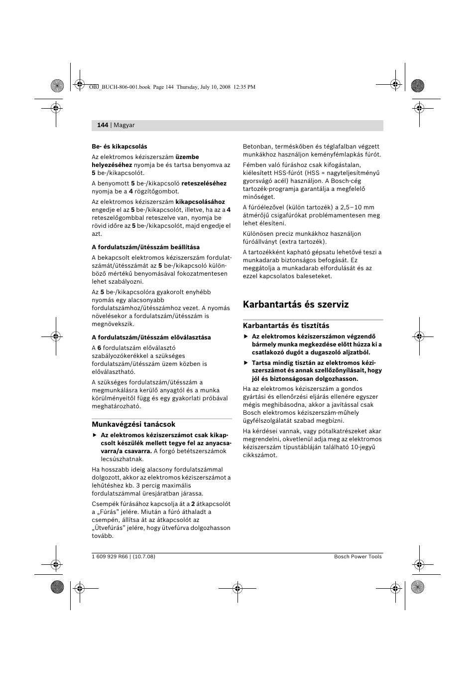 Karbantartás és szerviz | Bosch GSB 16 RE Professional User Manual | Page 144 / 229