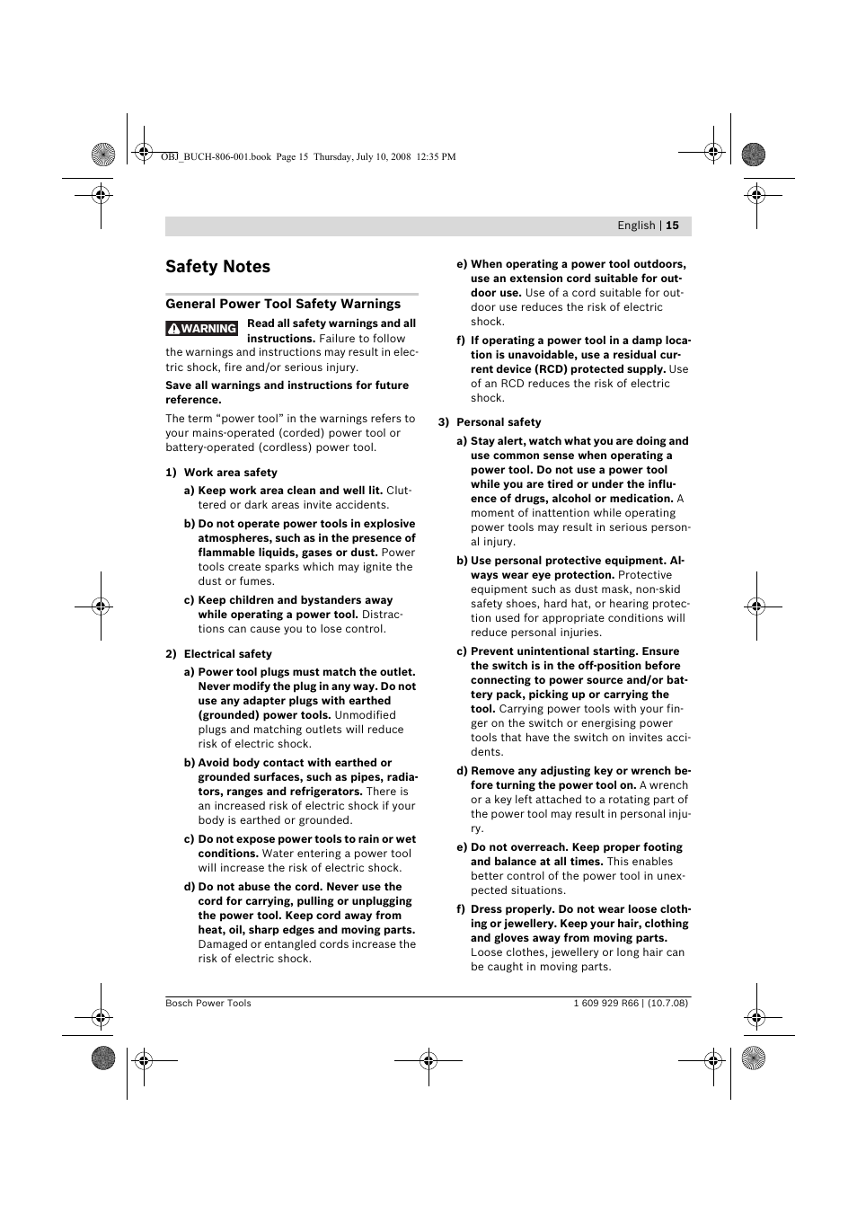 Bosch GSB 16 RE Professional User Manual | Page 15 / 229