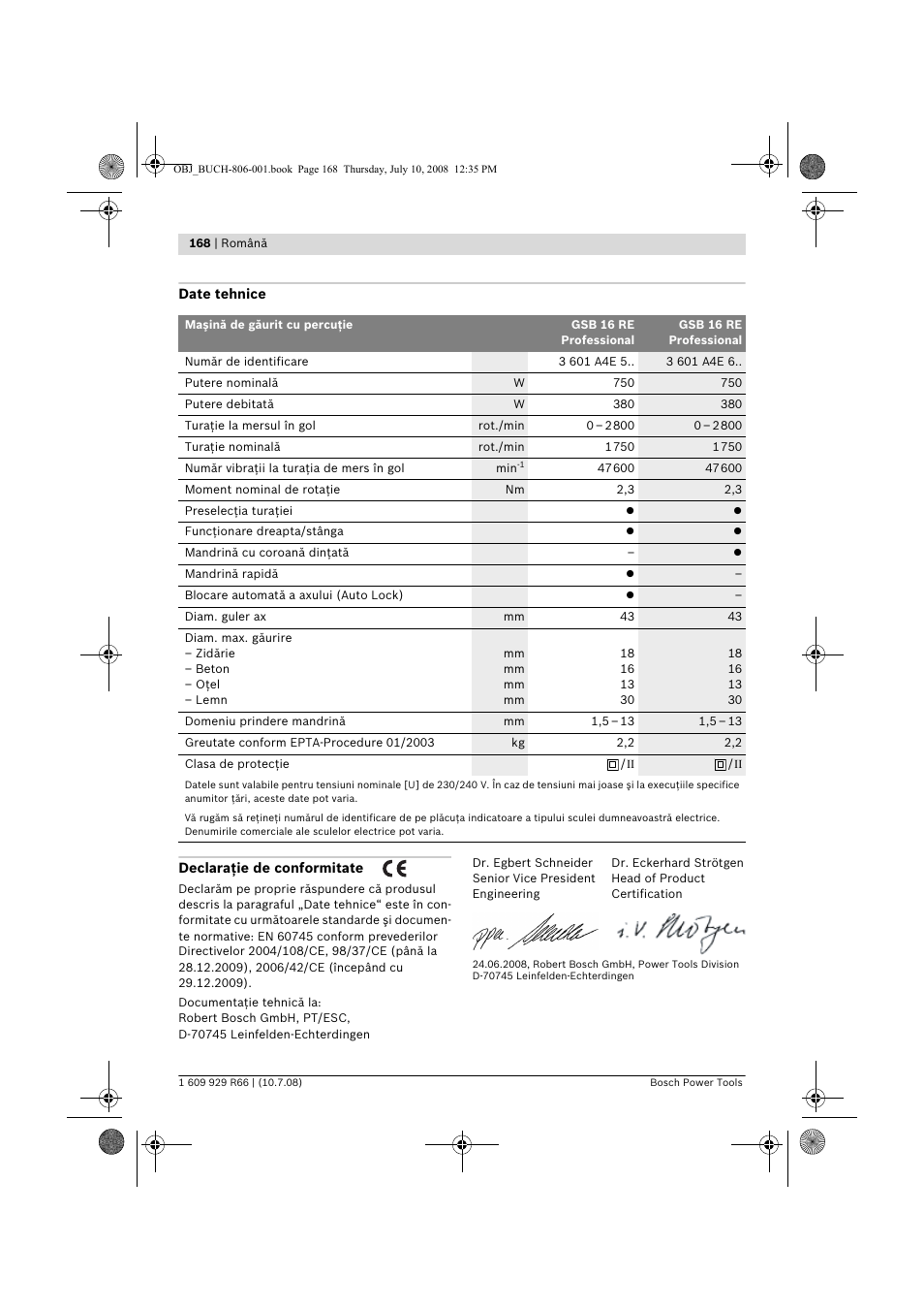 Bosch GSB 16 RE Professional User Manual | Page 168 / 229