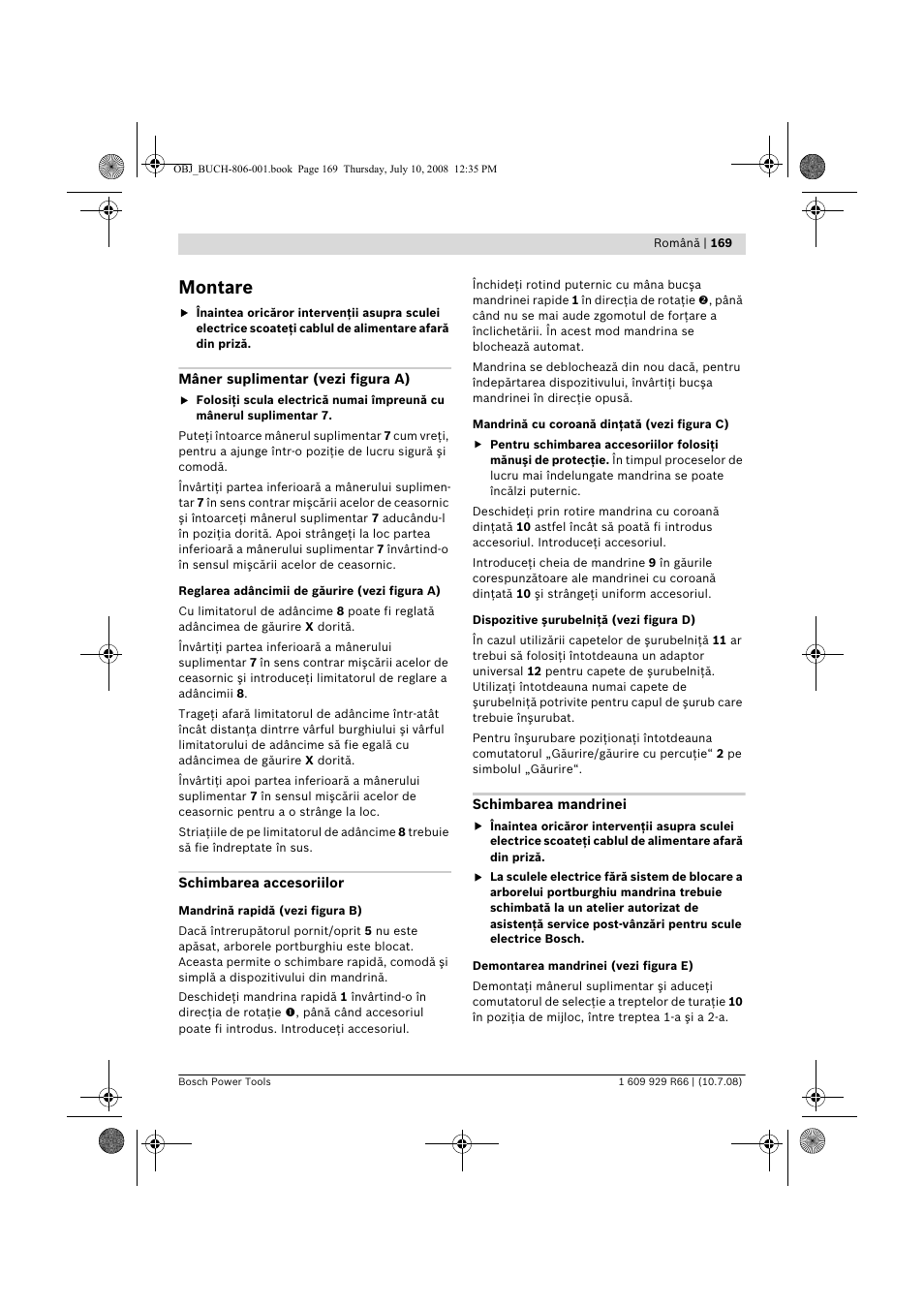 Montare | Bosch GSB 16 RE Professional User Manual | Page 169 / 229
