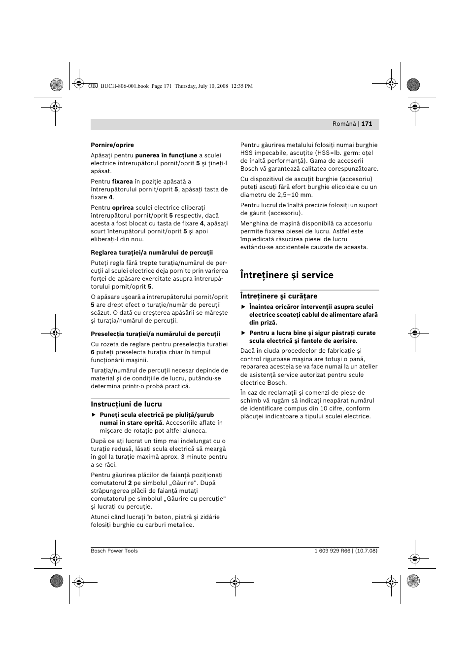 Întreţinere şi service | Bosch GSB 16 RE Professional User Manual | Page 171 / 229