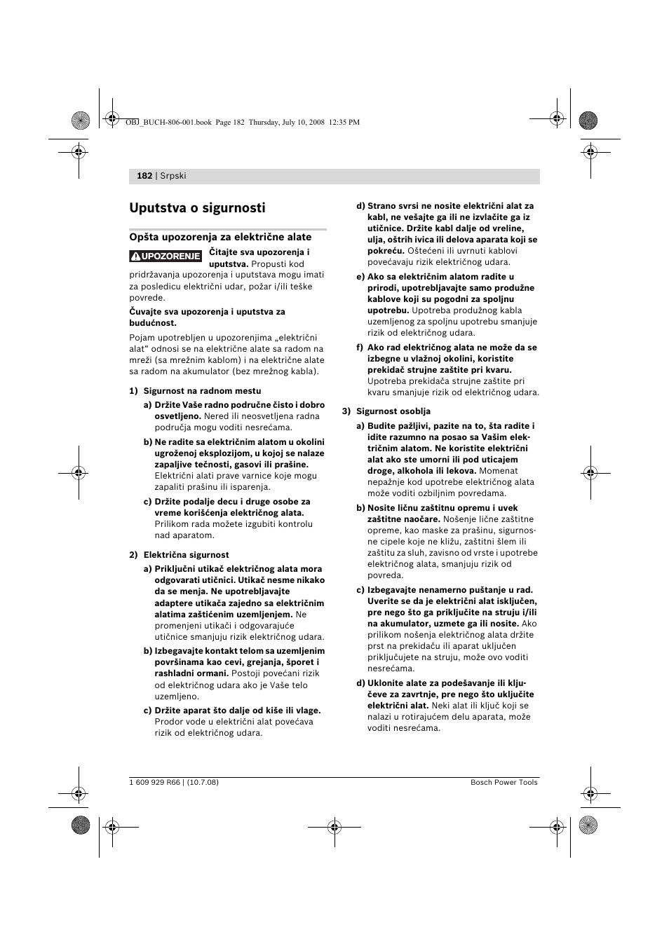 Uputstva o sigurnosti | Bosch GSB 16 RE Professional User Manual | Page 182 / 229