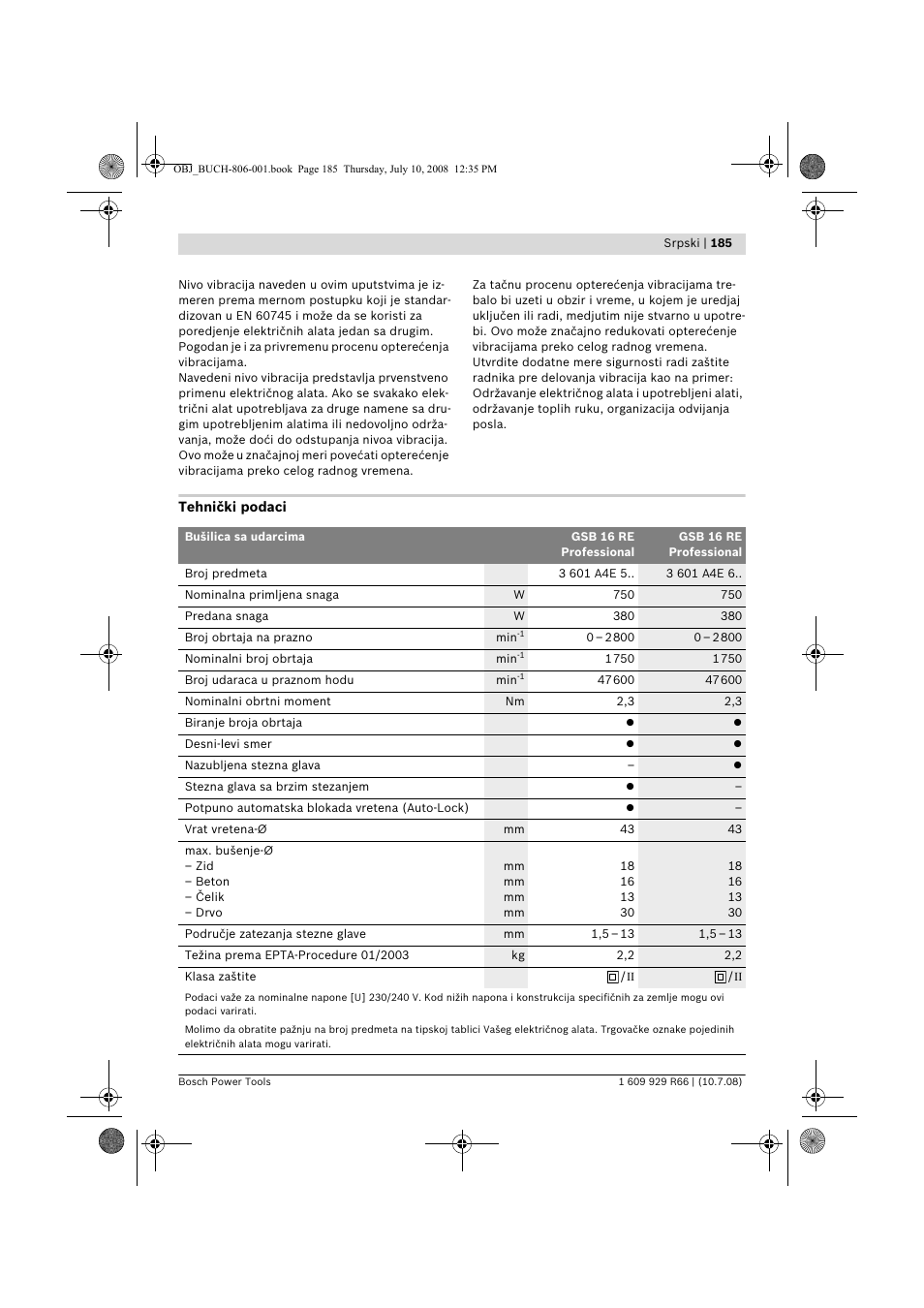 Bosch GSB 16 RE Professional User Manual | Page 185 / 229