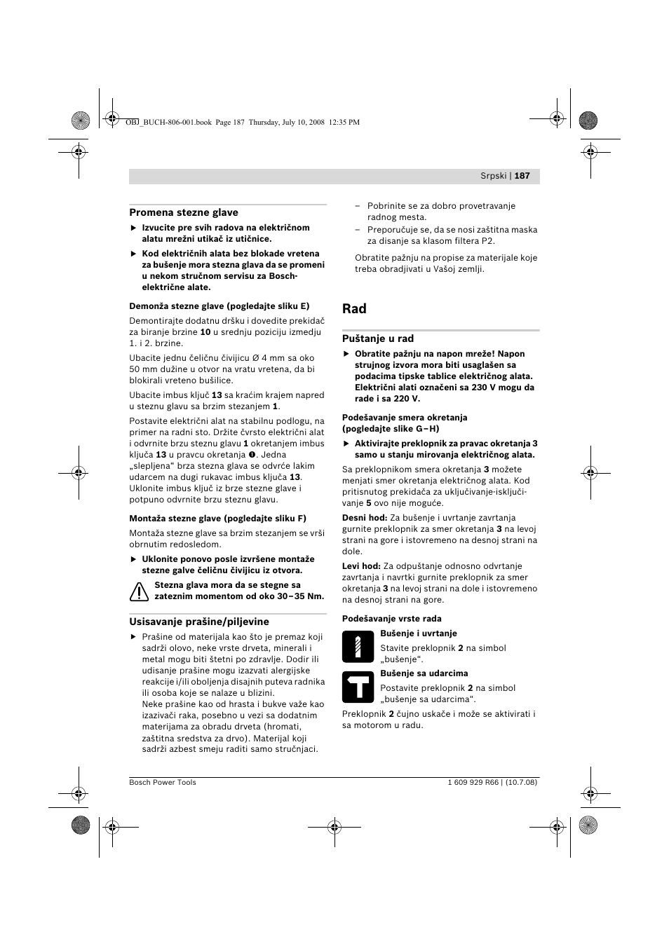 Bosch GSB 16 RE Professional User Manual | Page 187 / 229