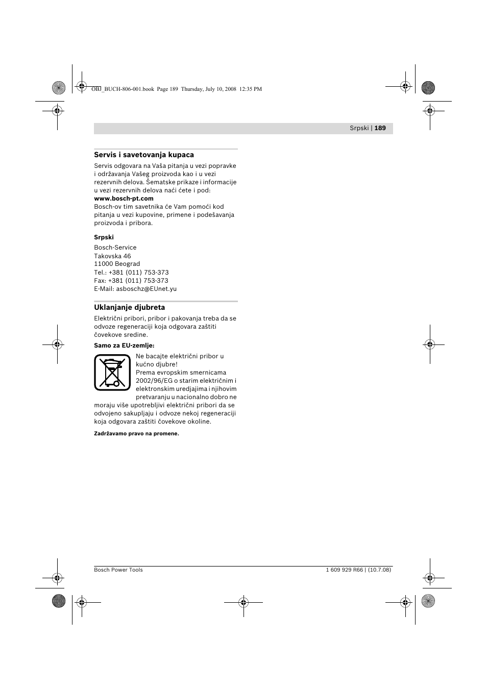 Bosch GSB 16 RE Professional User Manual | Page 189 / 229