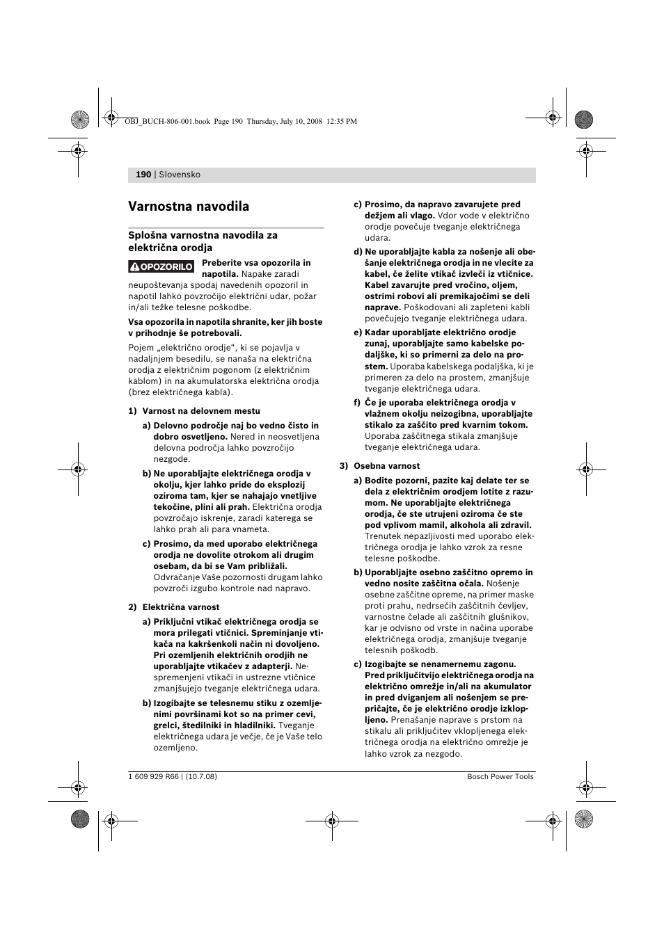 Varnostna navodila | Bosch GSB 16 RE Professional User Manual | Page 190 / 229