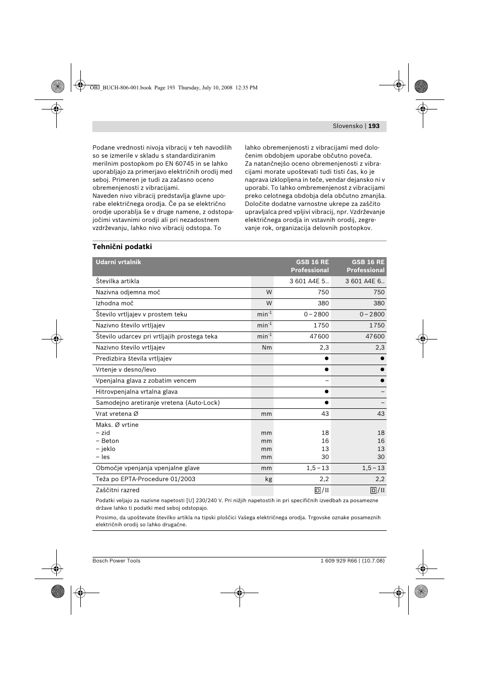 Bosch GSB 16 RE Professional User Manual | Page 193 / 229