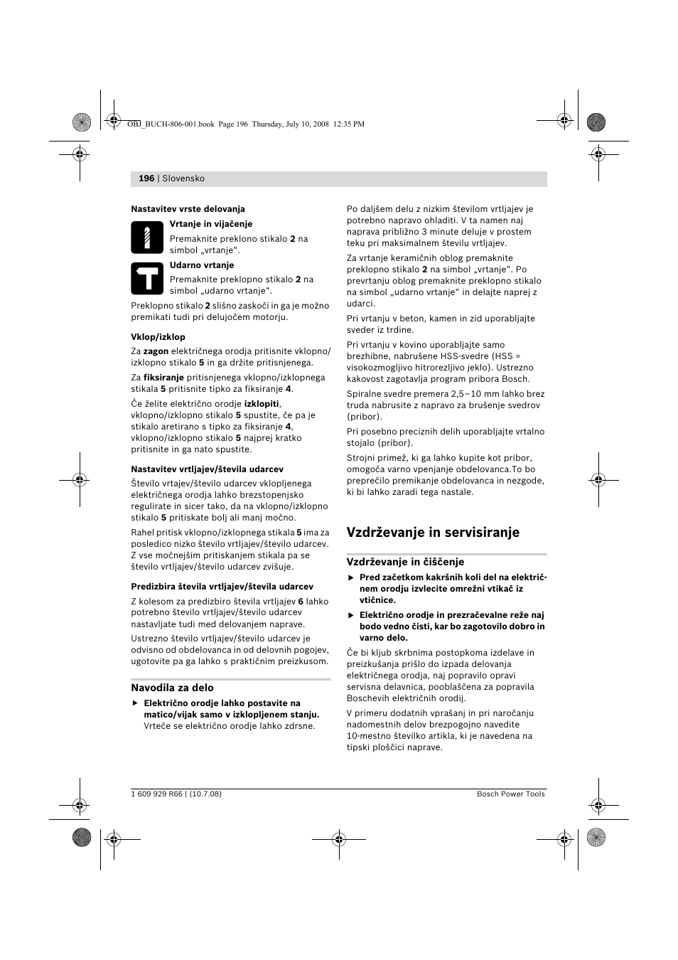 Vzdrževanje in servisiranje | Bosch GSB 16 RE Professional User Manual | Page 196 / 229