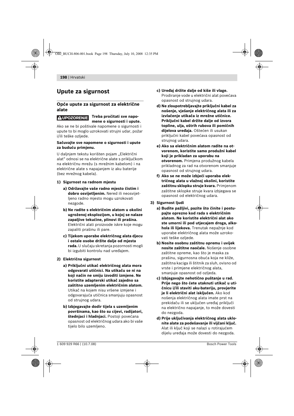 Upute za sigurnost | Bosch GSB 16 RE Professional User Manual | Page 198 / 229