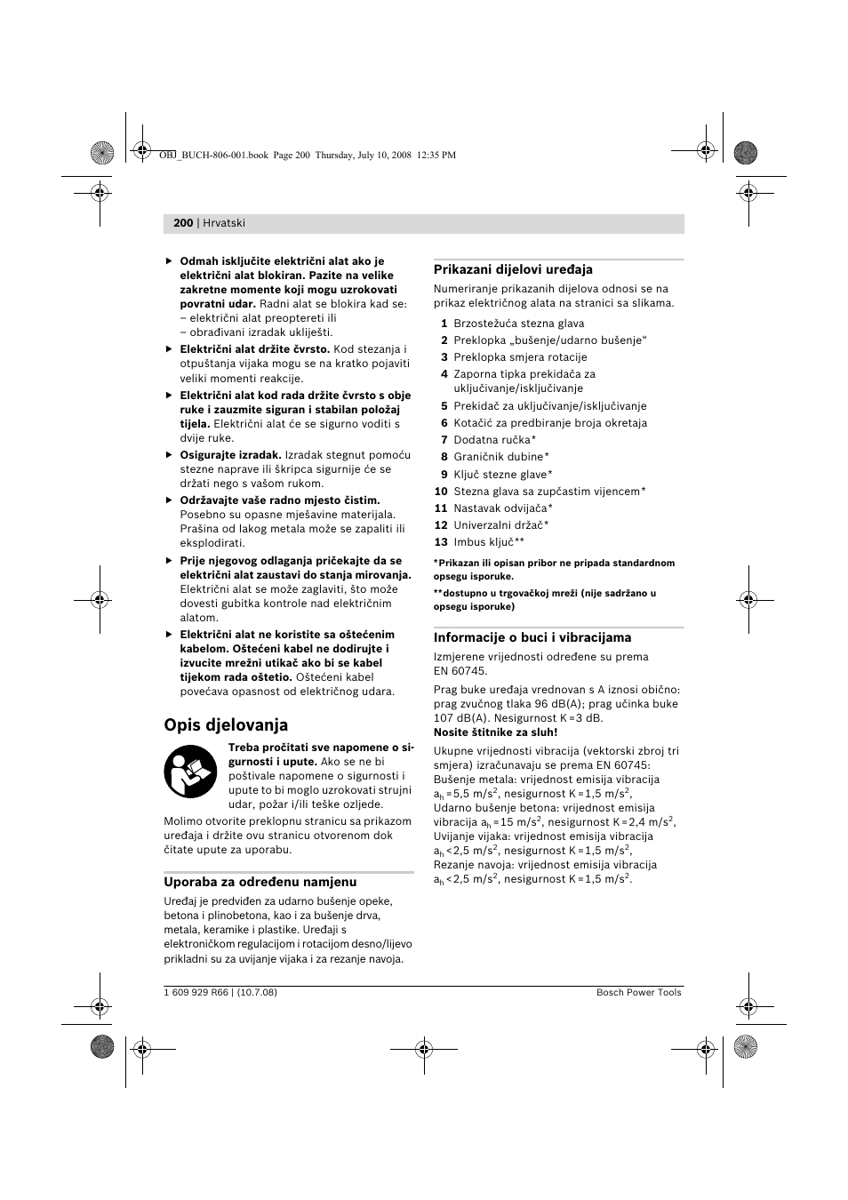 Opis djelovanja | Bosch GSB 16 RE Professional User Manual | Page 200 / 229