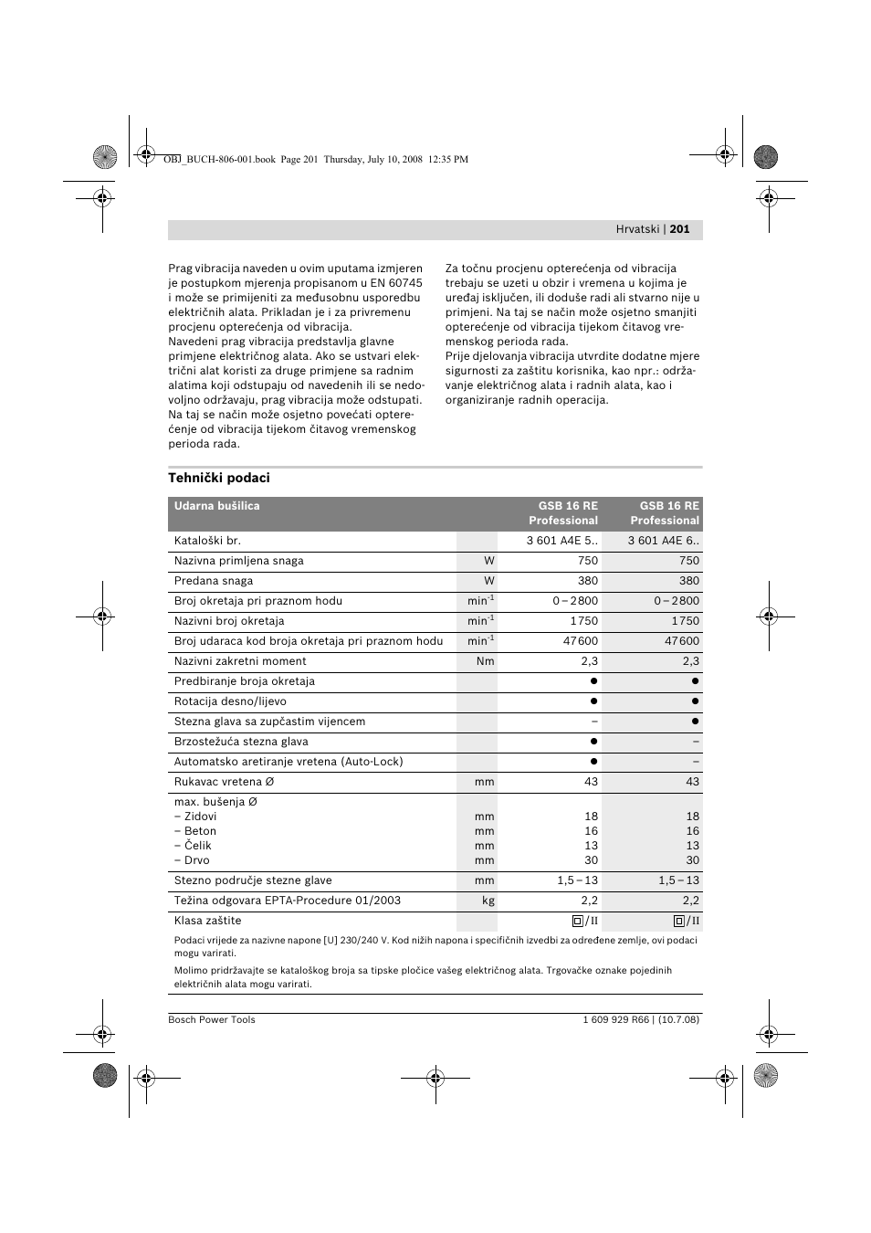 Bosch GSB 16 RE Professional User Manual | Page 201 / 229