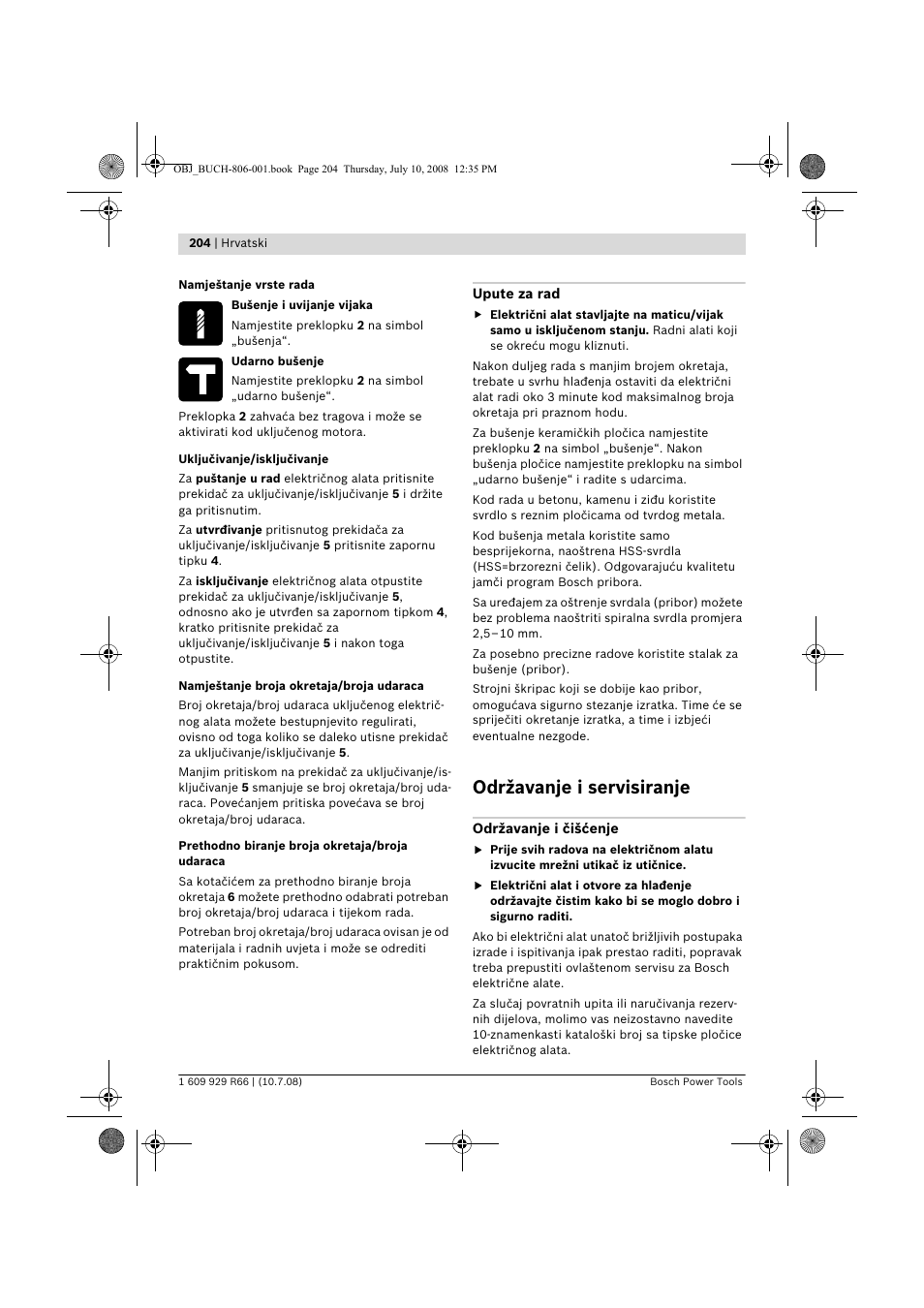 Održavanje i servisiranje | Bosch GSB 16 RE Professional User Manual | Page 204 / 229