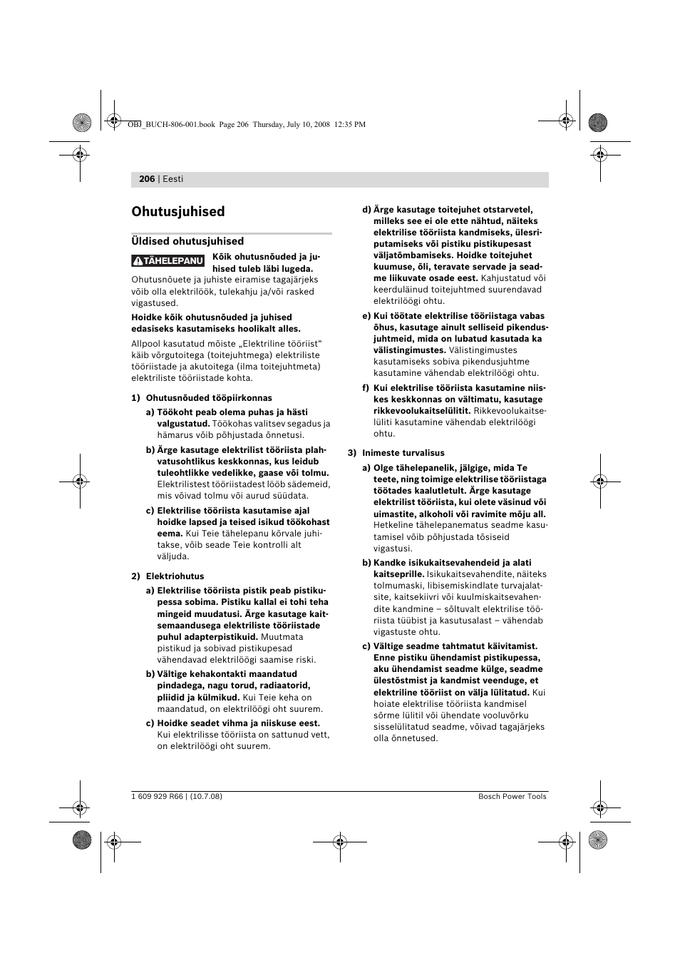 Ohutusjuhised | Bosch GSB 16 RE Professional User Manual | Page 206 / 229