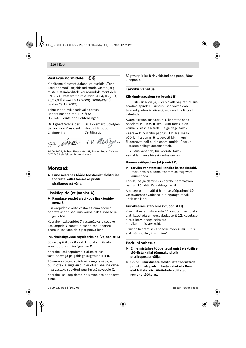 Montaaž | Bosch GSB 16 RE Professional User Manual | Page 210 / 229