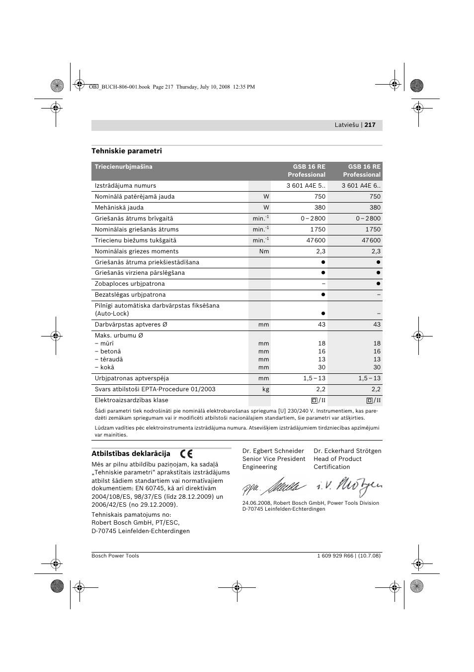 Bosch GSB 16 RE Professional User Manual | Page 217 / 229