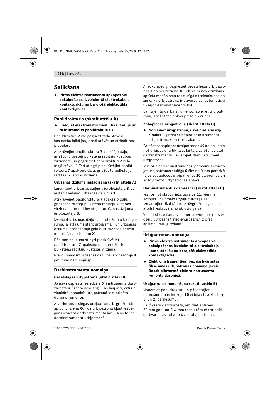 Salikšana | Bosch GSB 16 RE Professional User Manual | Page 218 / 229