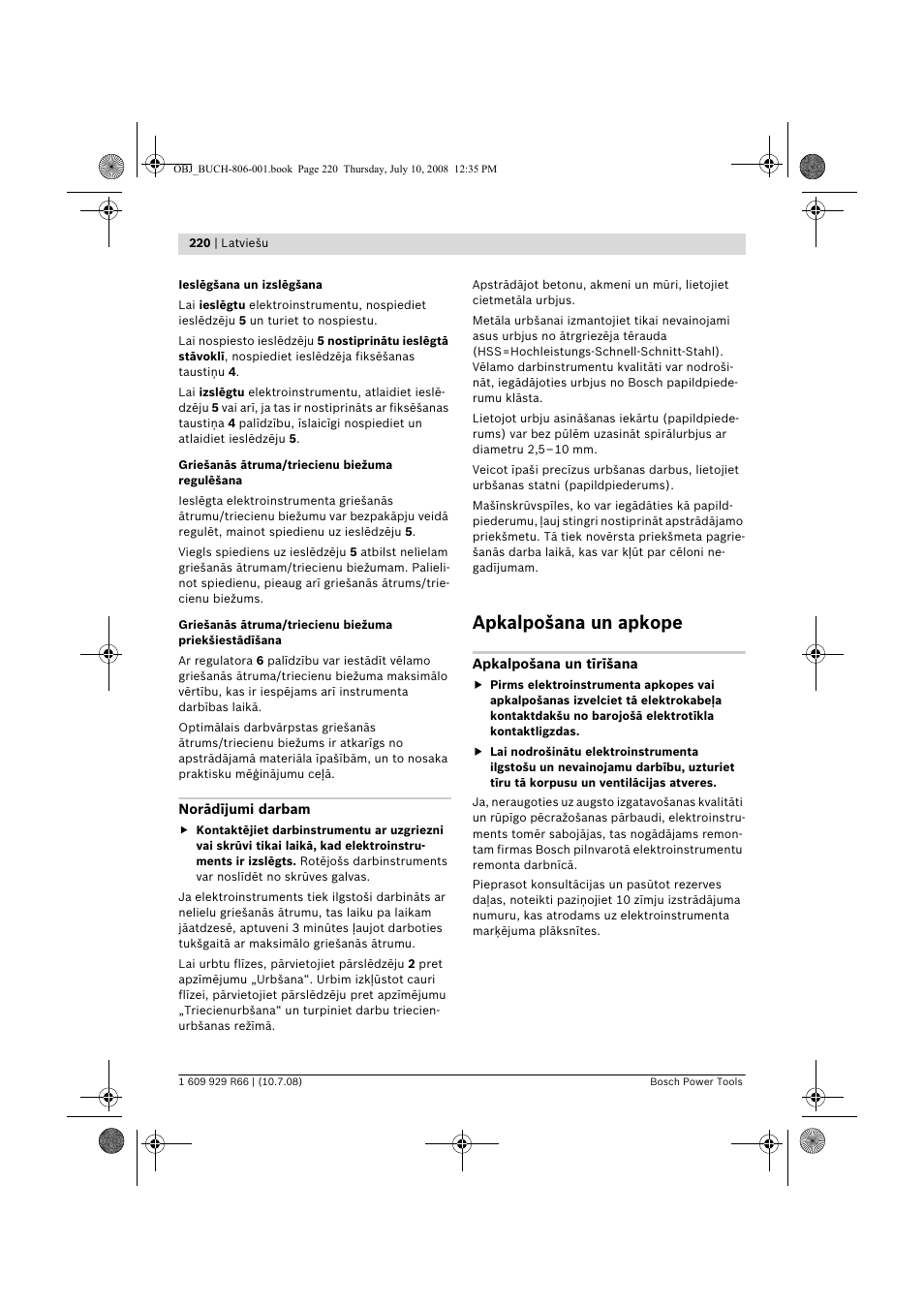 Apkalpošana un apkope | Bosch GSB 16 RE Professional User Manual | Page 220 / 229