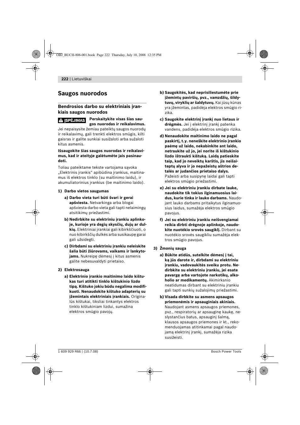 Saugos nuorodos | Bosch GSB 16 RE Professional User Manual | Page 222 / 229