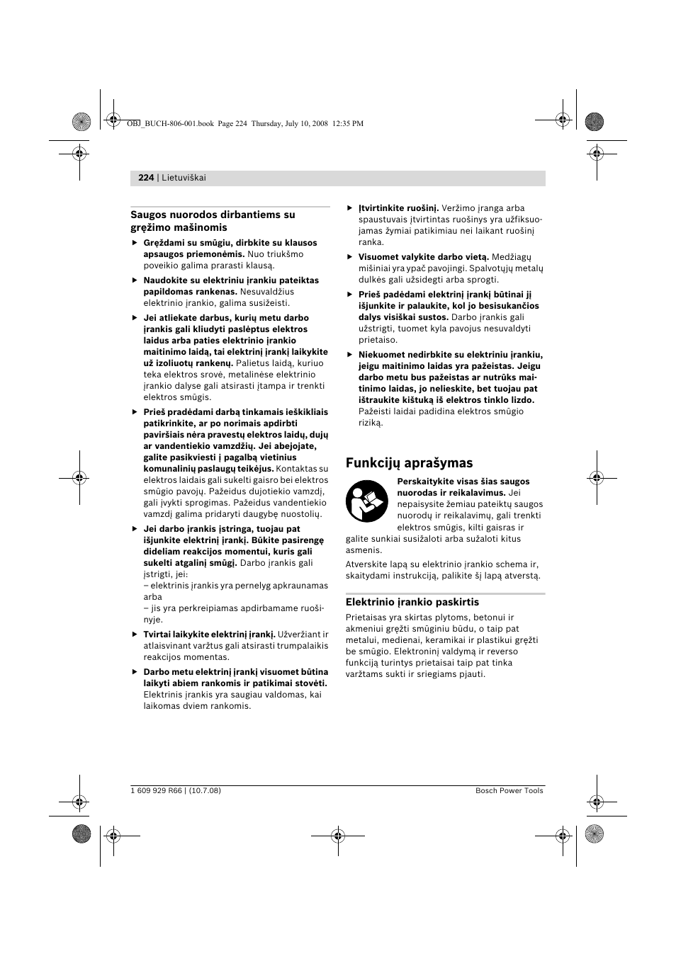 Funkcijų aprašymas | Bosch GSB 16 RE Professional User Manual | Page 224 / 229