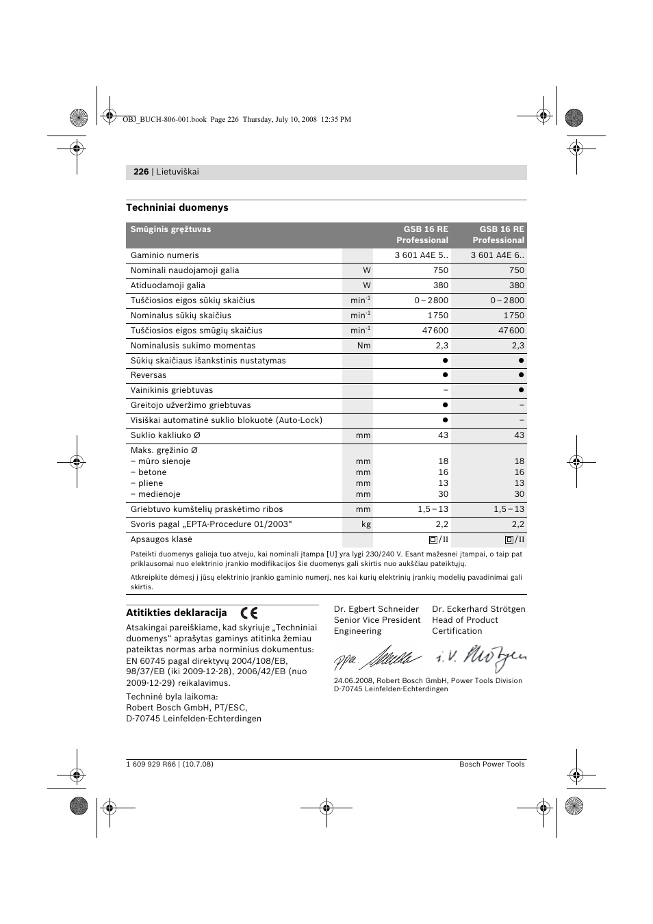 Bosch GSB 16 RE Professional User Manual | Page 226 / 229