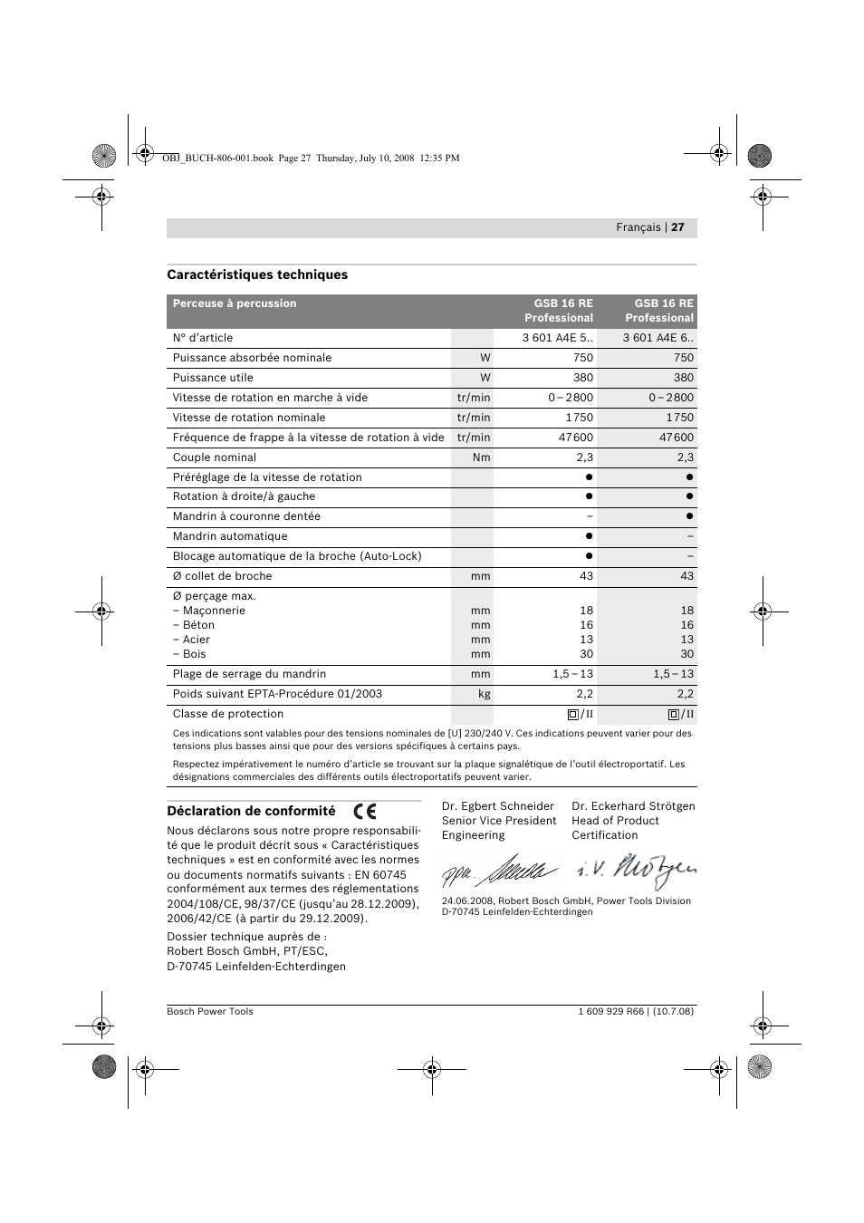 Bosch GSB 16 RE Professional User Manual | Page 27 / 229