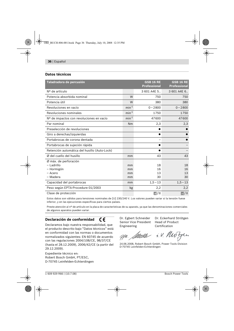 Bosch GSB 16 RE Professional User Manual | Page 36 / 229