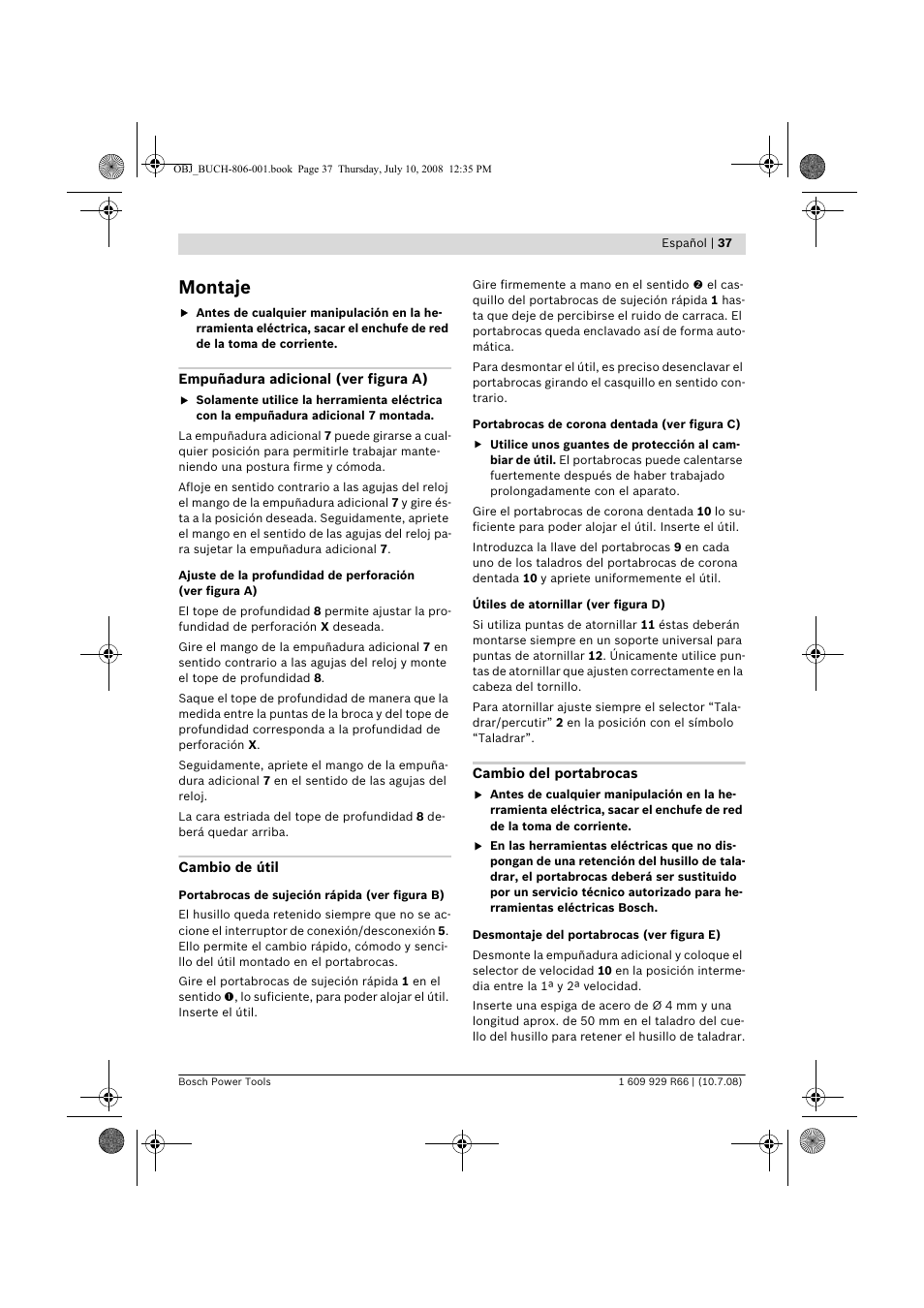 Montaje | Bosch GSB 16 RE Professional User Manual | Page 37 / 229