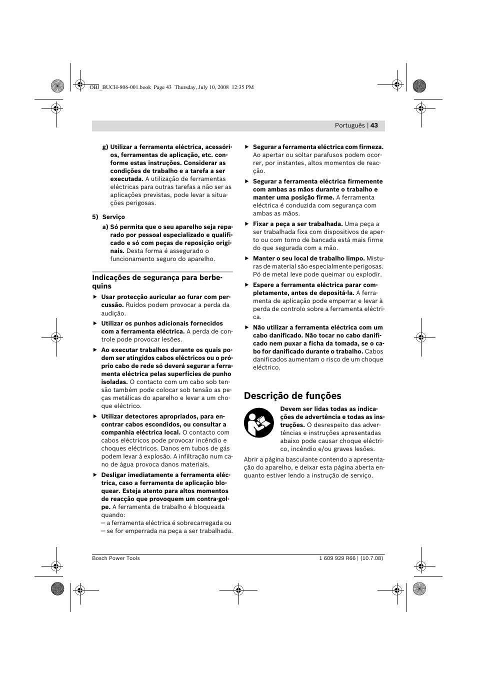 Descrição de funções | Bosch GSB 16 RE Professional User Manual | Page 43 / 229