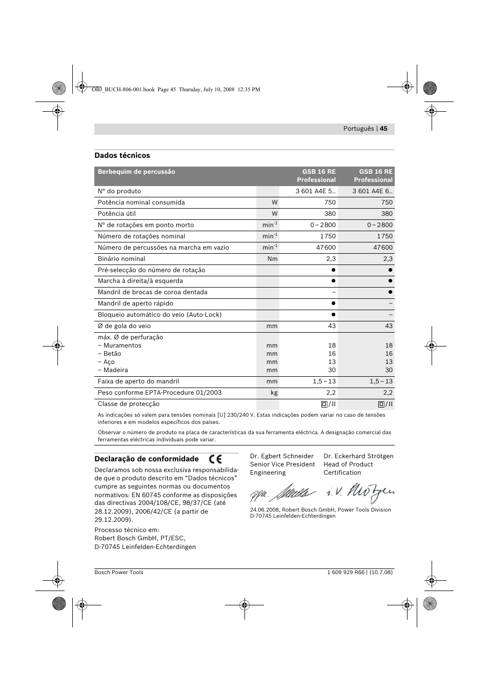 Bosch GSB 16 RE Professional User Manual | Page 45 / 229