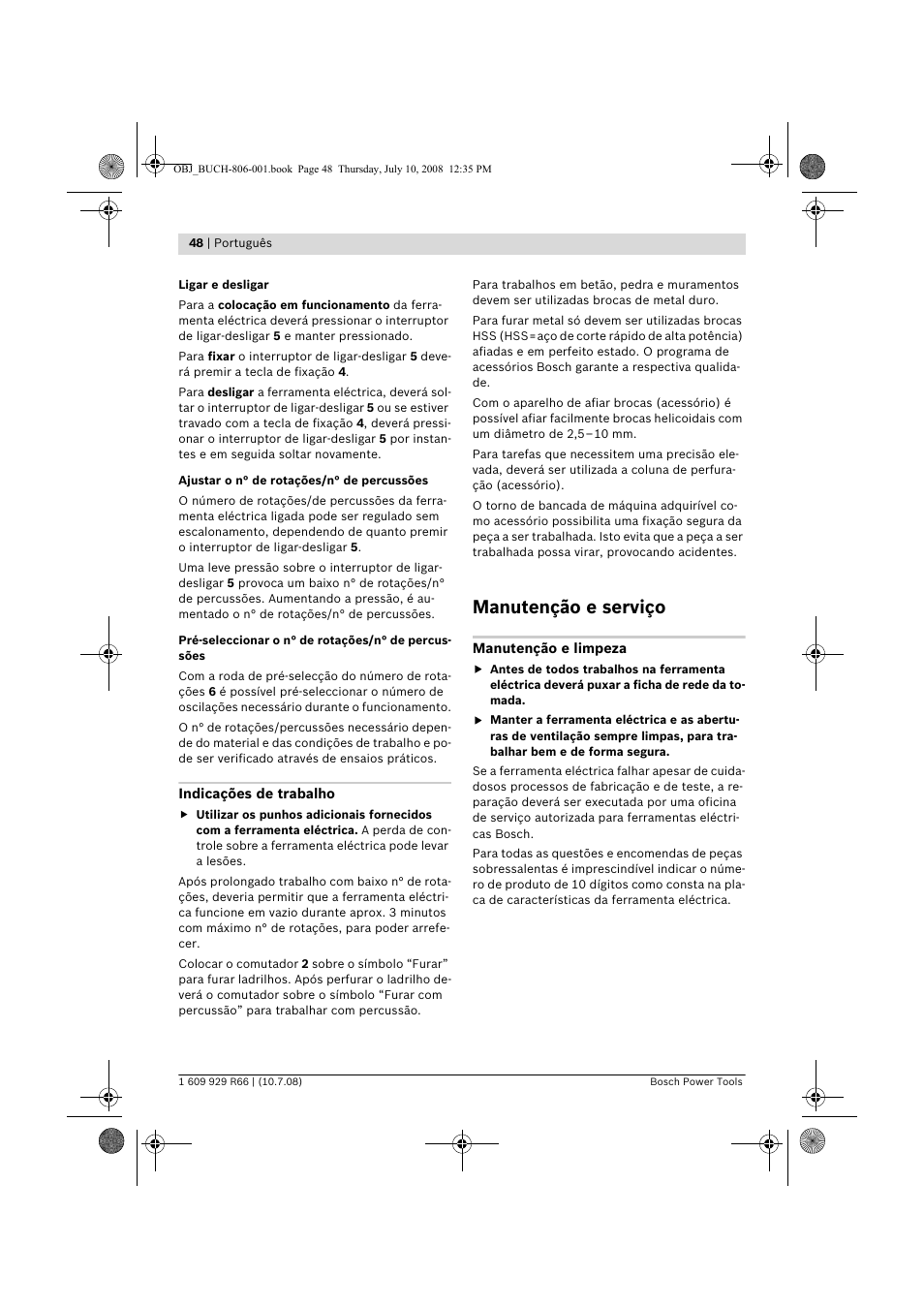 Manutenção e serviço | Bosch GSB 16 RE Professional User Manual | Page 48 / 229