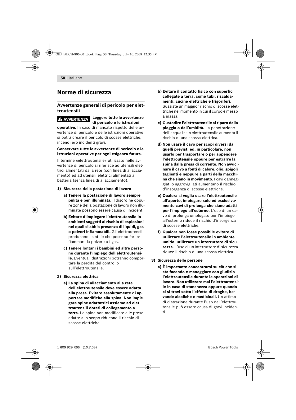 Norme di sicurezza | Bosch GSB 16 RE Professional User Manual | Page 50 / 229