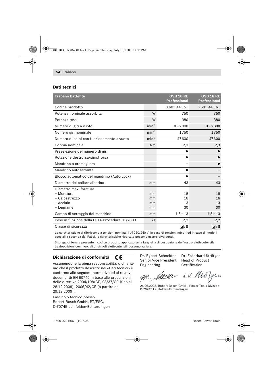 Bosch GSB 16 RE Professional User Manual | Page 54 / 229