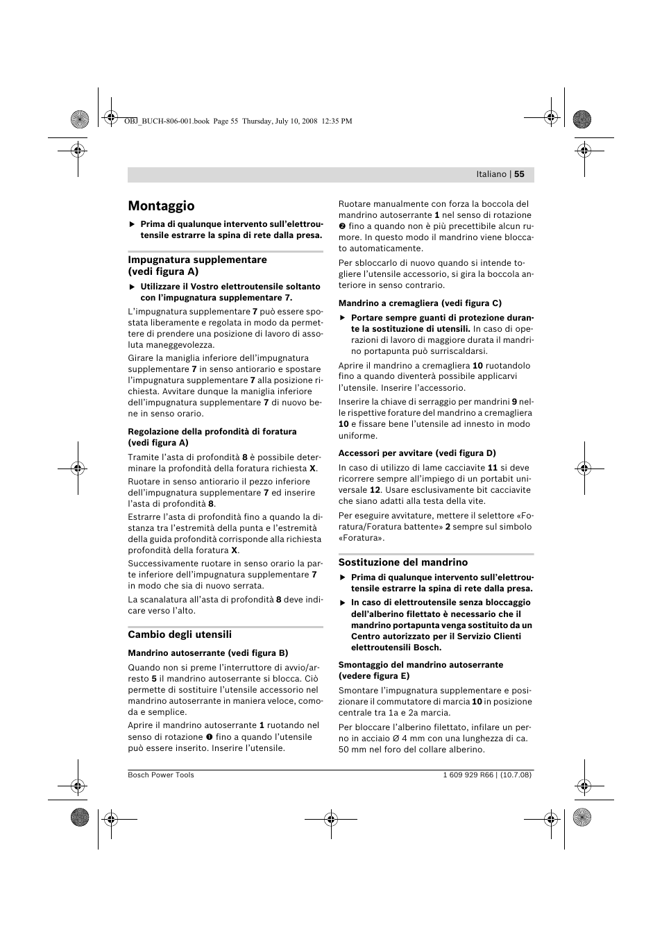 Montaggio | Bosch GSB 16 RE Professional User Manual | Page 55 / 229