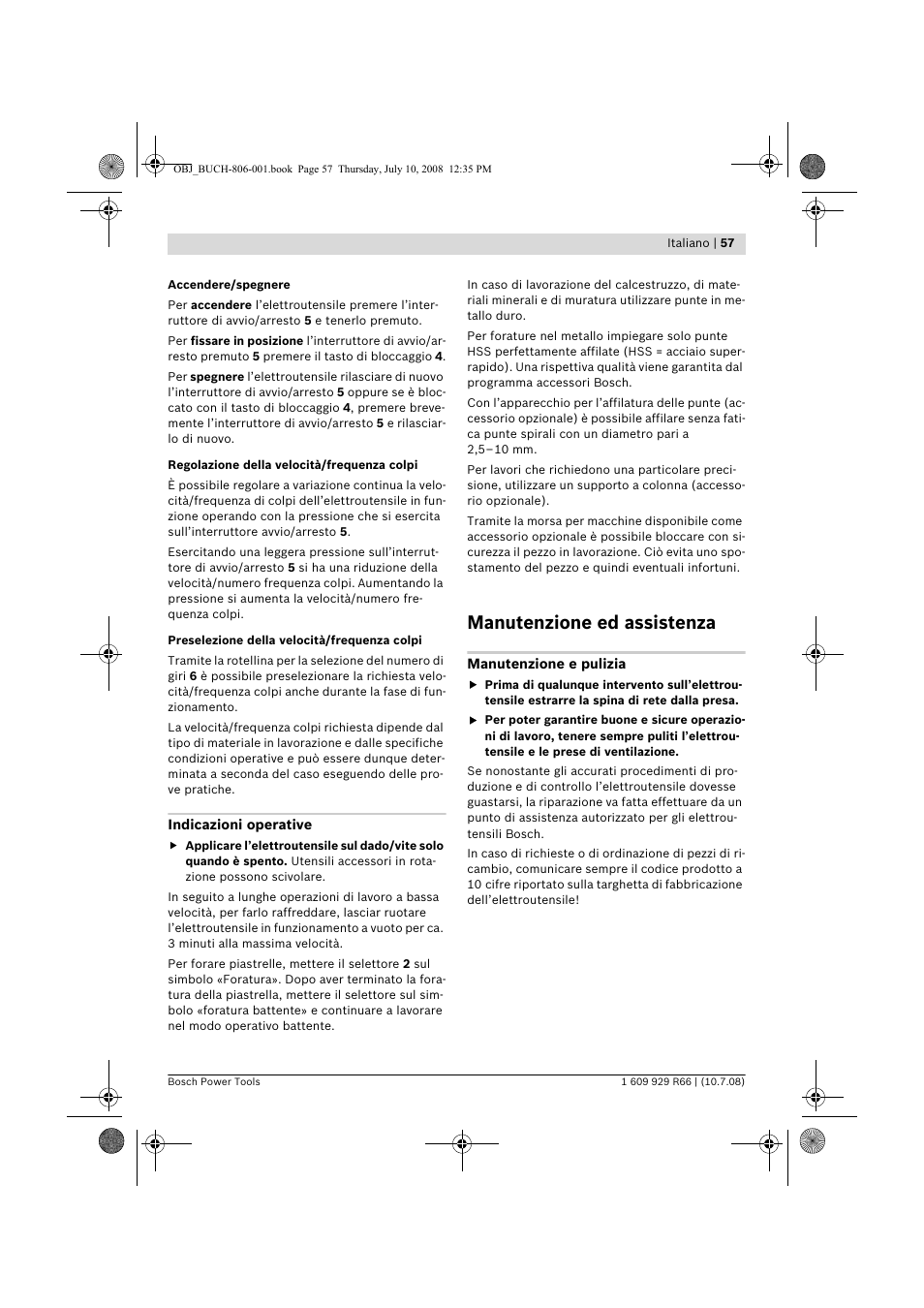 Manutenzione ed assistenza | Bosch GSB 16 RE Professional User Manual | Page 57 / 229