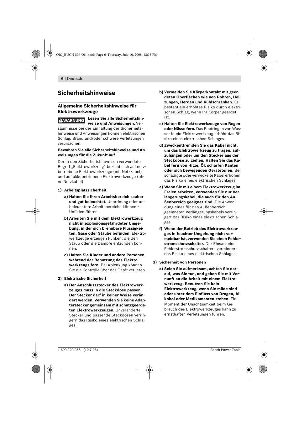 Sicherheitshinweise | Bosch GSB 16 RE Professional User Manual | Page 6 / 229