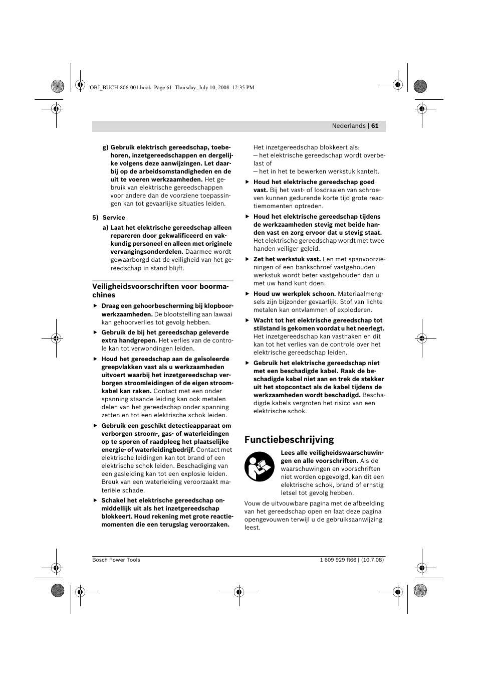 Functiebeschrijving | Bosch GSB 16 RE Professional User Manual | Page 61 / 229