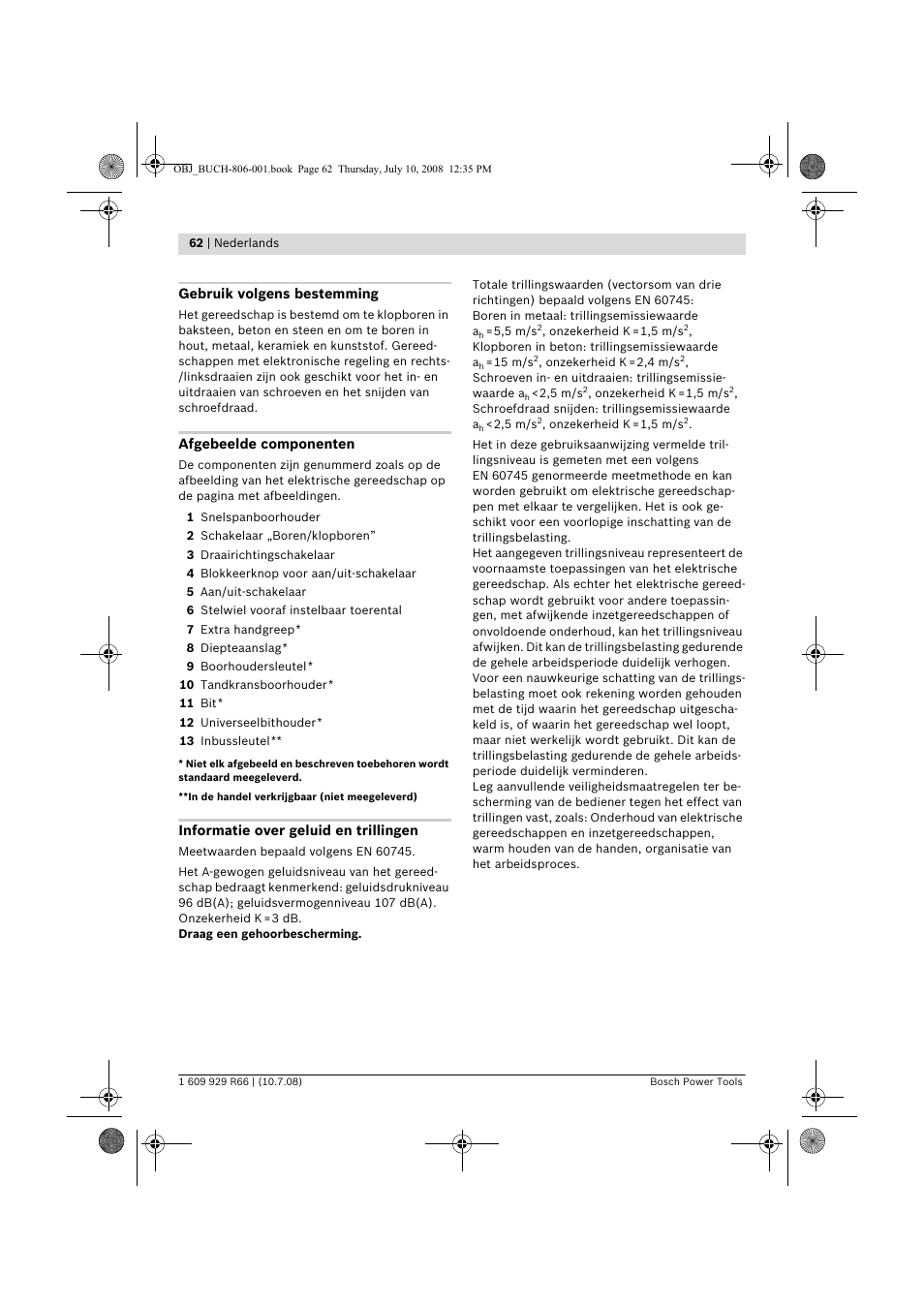 Bosch GSB 16 RE Professional User Manual | Page 62 / 229