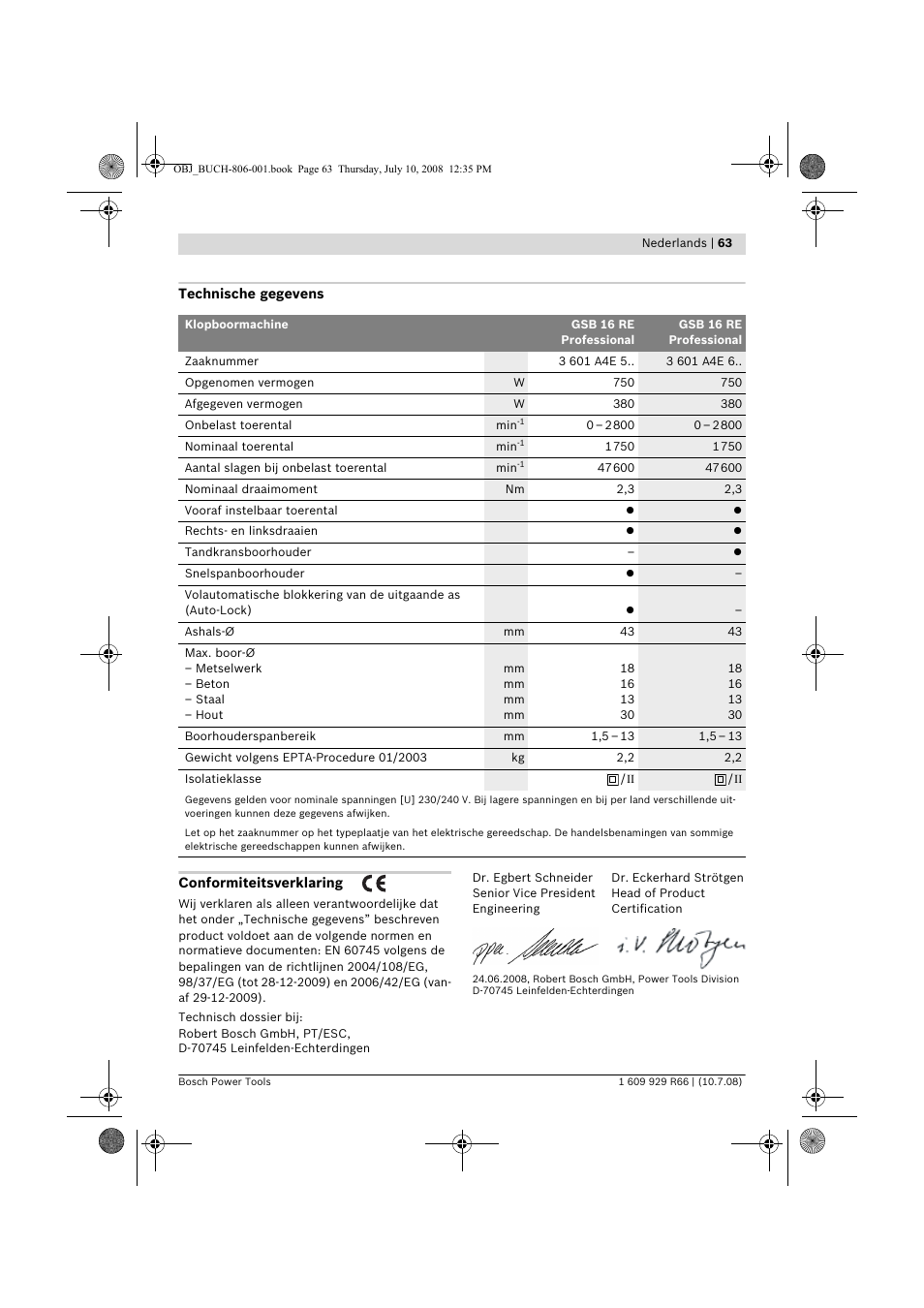 Bosch GSB 16 RE Professional User Manual | Page 63 / 229