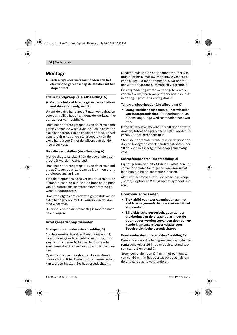 Montage | Bosch GSB 16 RE Professional User Manual | Page 64 / 229