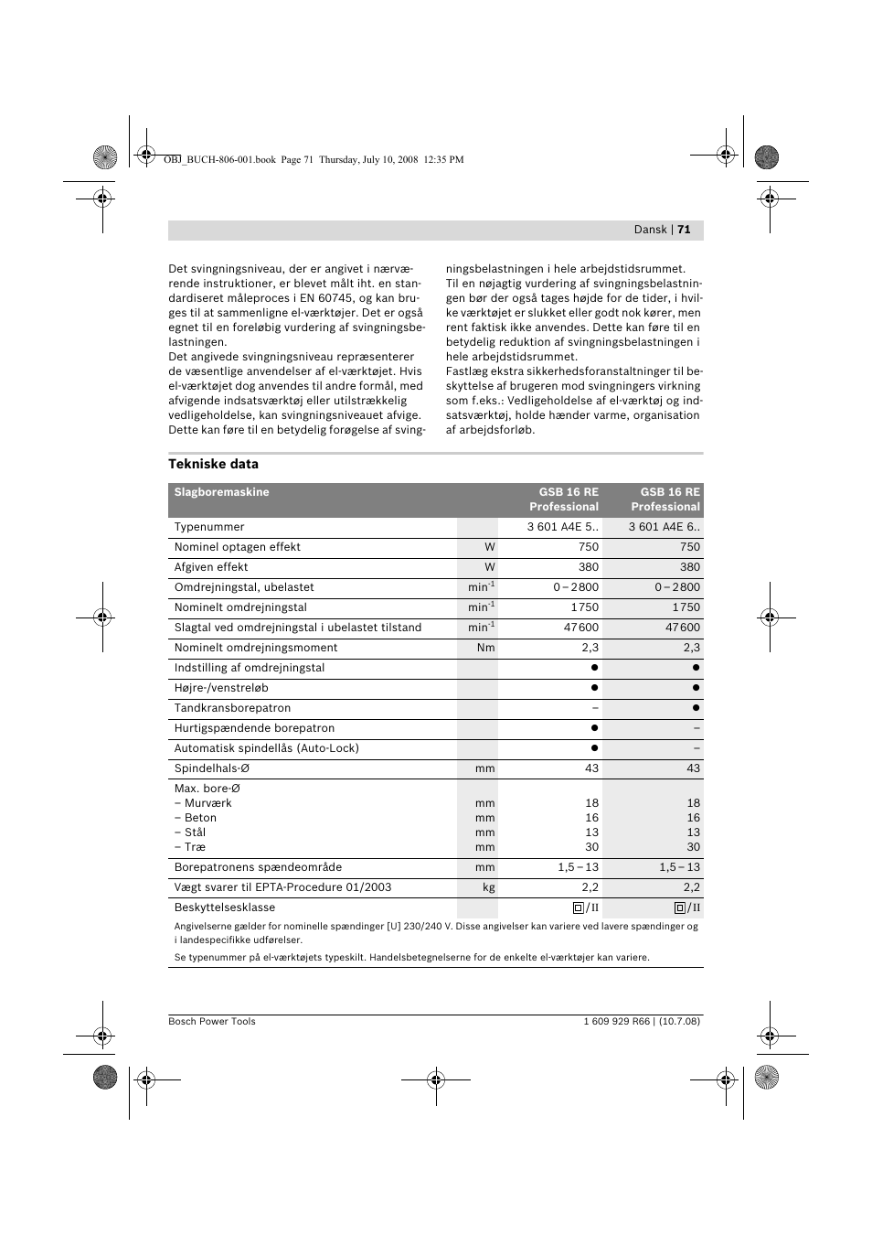 Bosch GSB 16 RE Professional User Manual | Page 71 / 229