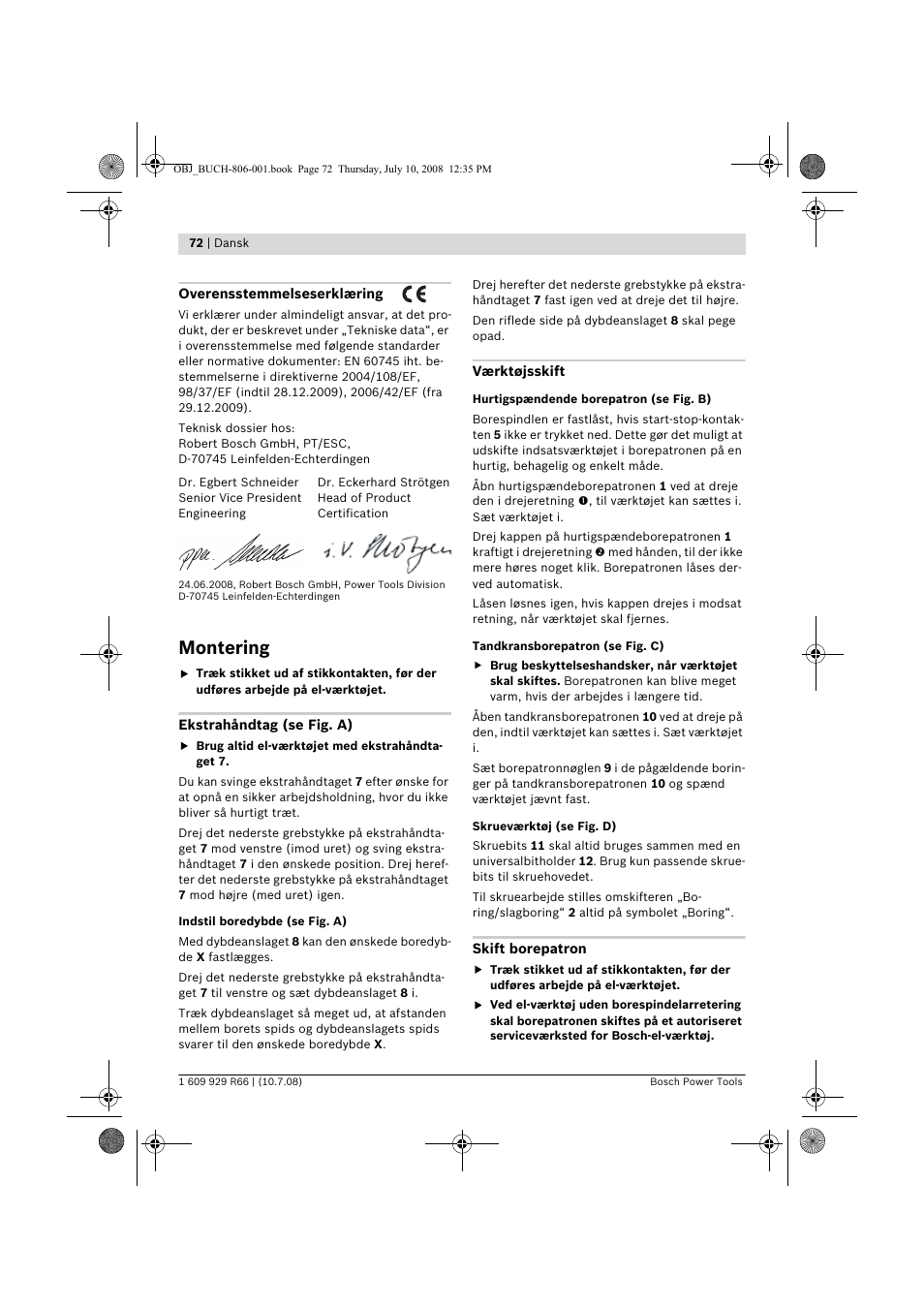 Montering | Bosch GSB 16 RE Professional User Manual | Page 72 / 229