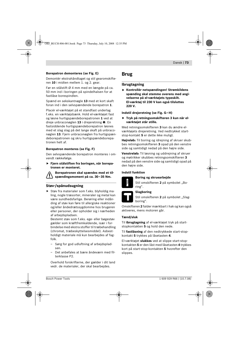 Brug | Bosch GSB 16 RE Professional User Manual | Page 73 / 229