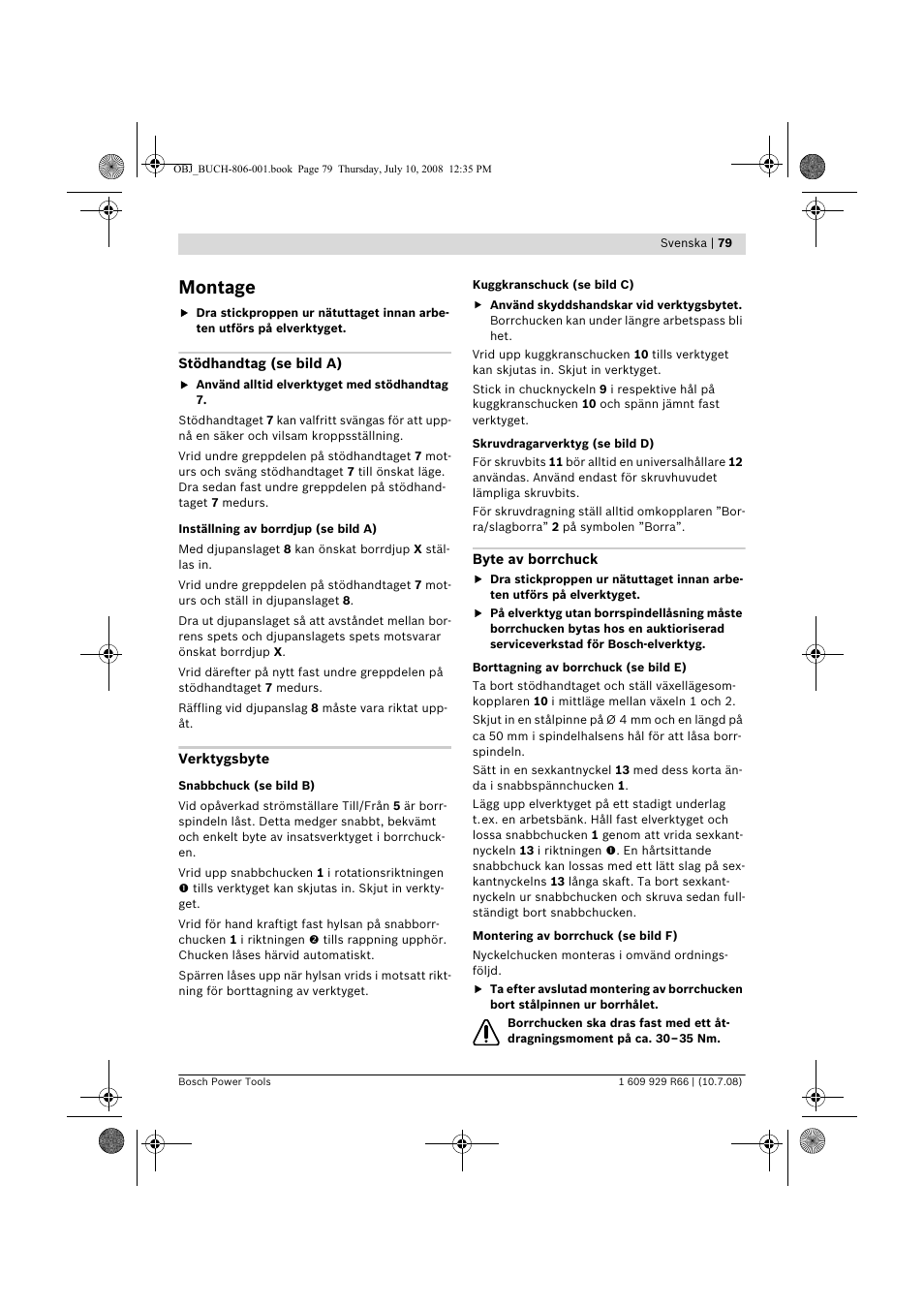 Montage | Bosch GSB 16 RE Professional User Manual | Page 79 / 229