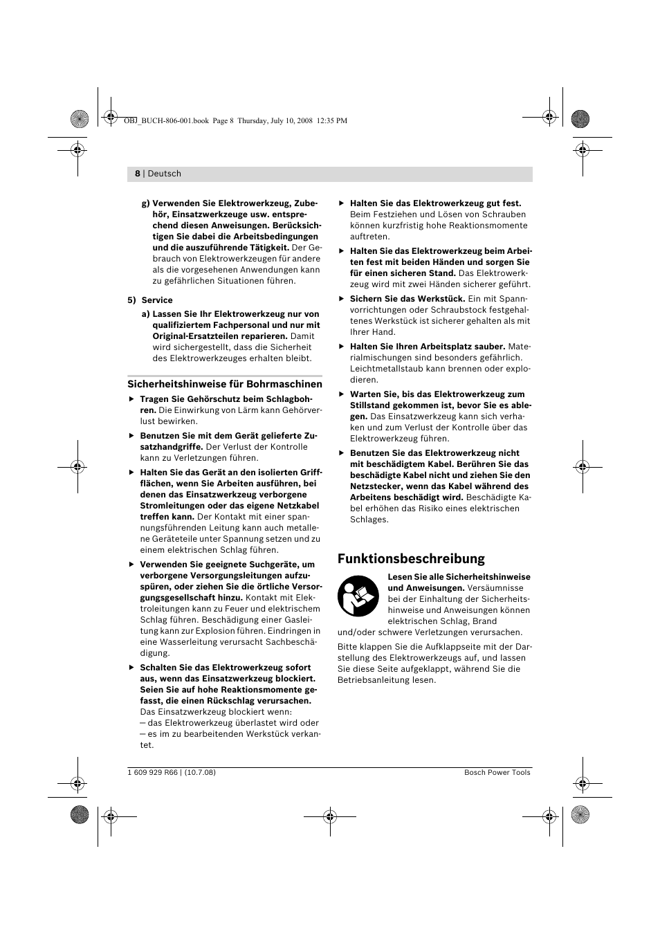 Funktionsbeschreibung | Bosch GSB 16 RE Professional User Manual | Page 8 / 229