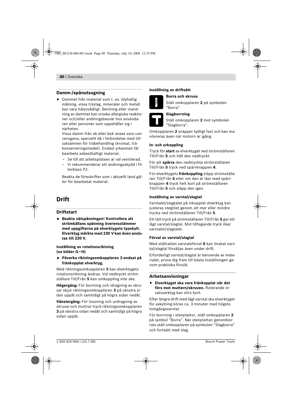 Drift | Bosch GSB 16 RE Professional User Manual | Page 80 / 229